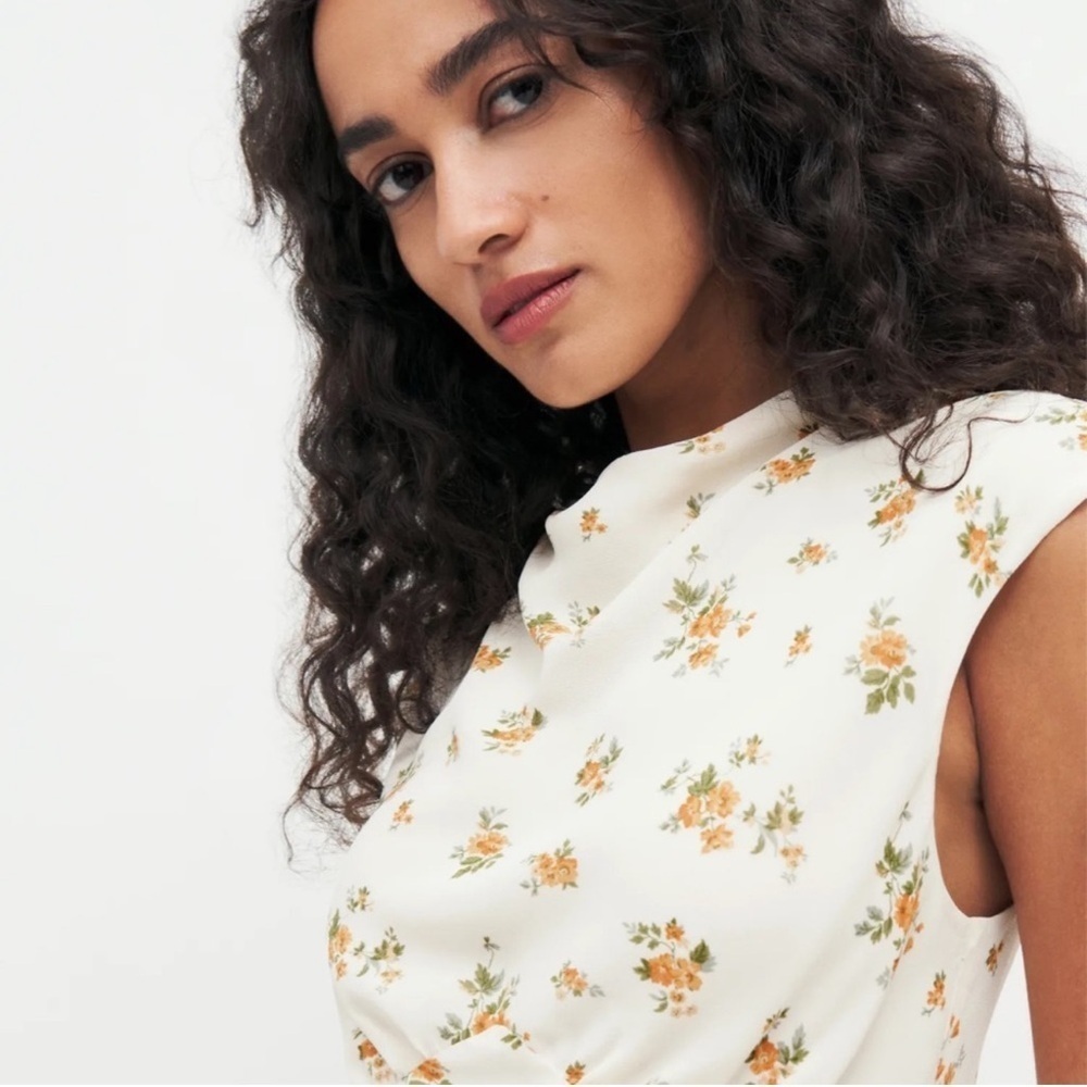 NWT Reformation Bettie Buttercream Yellow Floral Blouse Top Size 10 - Picture 3 of 11